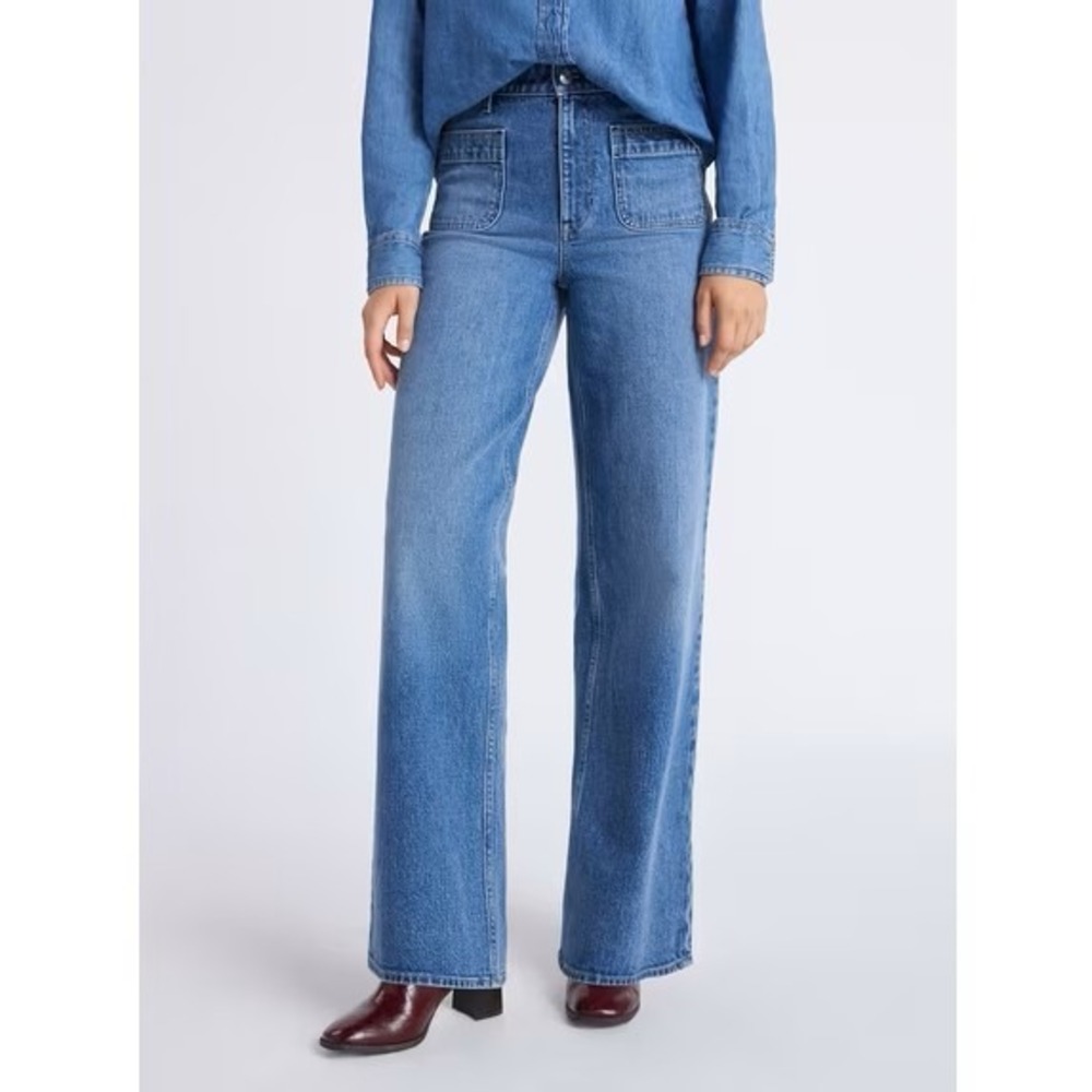 FREE ASSEMBLY Wide Leg Patch Pocket Jeans Size 0 Tinted Country Blue Denim NWT